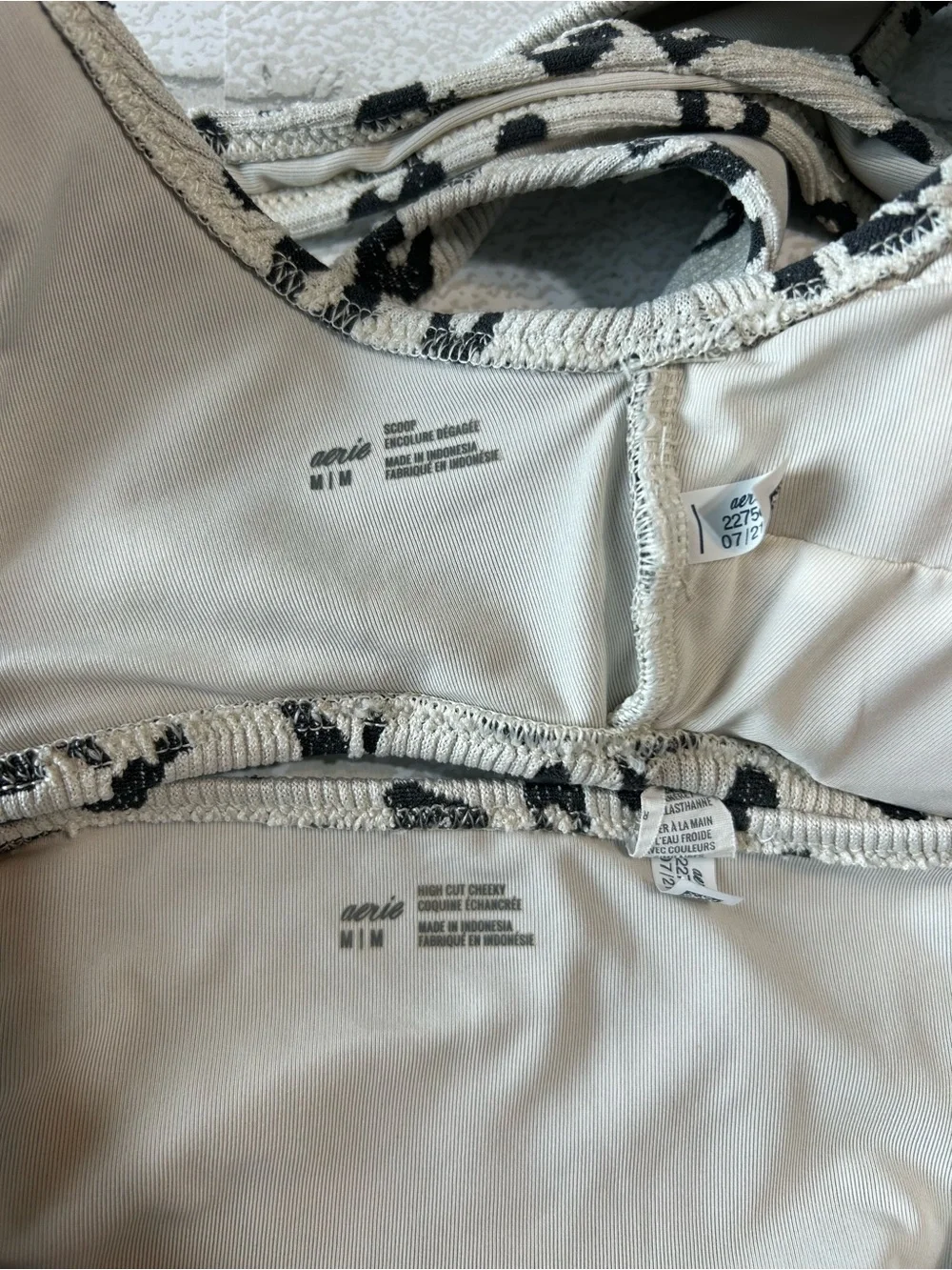 aerie Cream and Black Leopard Print Ribbed Bikini Set Pool or Beach Size Medium